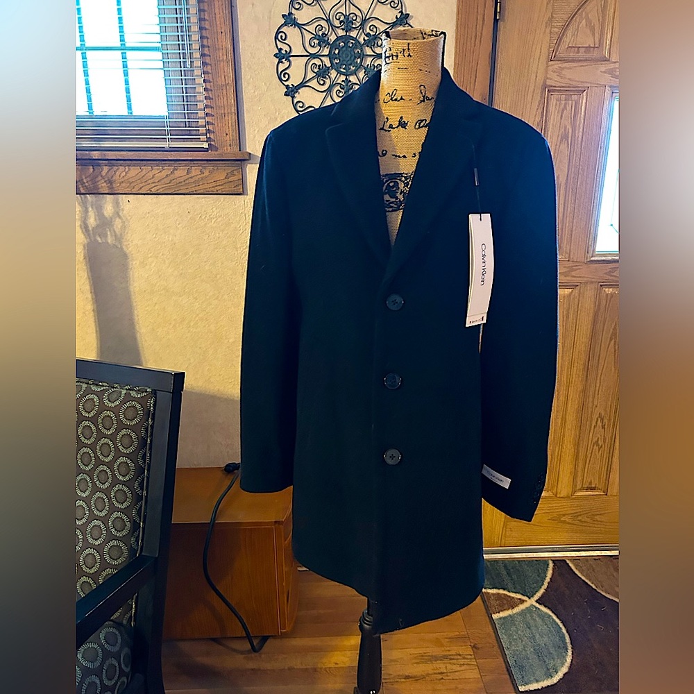 Calvin Klein Men's Prosper Wool-Blend Slim Fit Overcoat 38Short